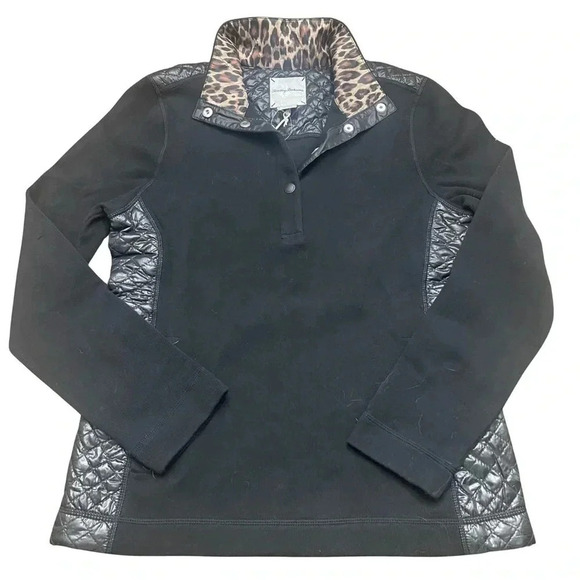 Tommy Bahama Sweaters - NWT Ladies Tommy Bahama Hybrid Aruba half snap black pullover. Size small.